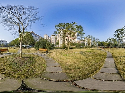 城市休闲广场绿地全景HDR