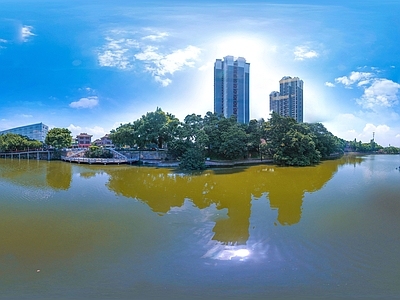 白天社区生态绿化全景HDR