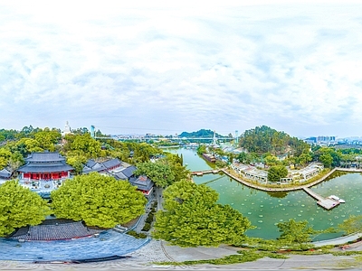 白天城市生态公园全景HDR