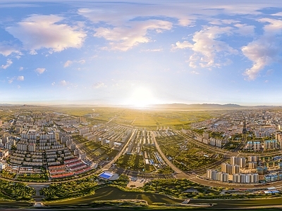 白天城市鸟瞰建筑全景HDR