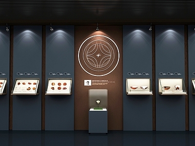 新中式博物馆展柜 瓷器 文物 陶瓷 展厅 考古 展墙 临展 文创柜