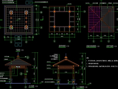 现代防腐木方亭 施工图