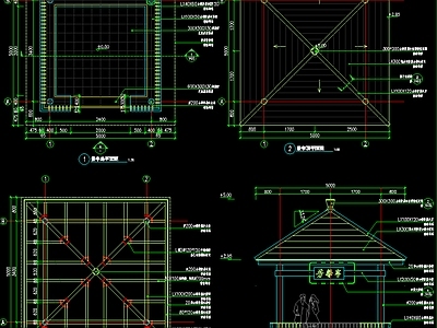 现代防腐木方亭 施工图