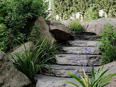 现代景观庭院 步道 石头