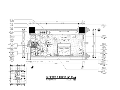 酒店标准双床房平立面全 施工图 客房