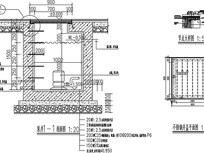铺装上泵坑盖板构造 施工图 水池