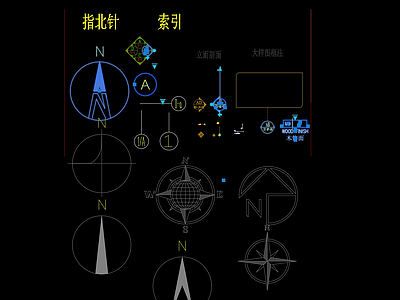 动态指北针动态索引图块 施工图