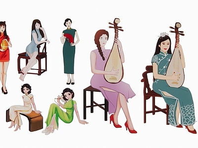 2D现代旗袍美女古典美女民国美女剪影