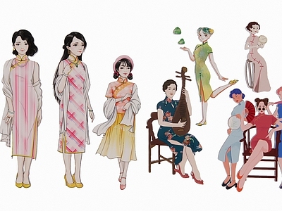 2D现代旗袍美女古典美女民国美女剪影