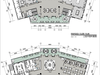 1000㎡两层棋牌休闲会所平面布置图 施工图