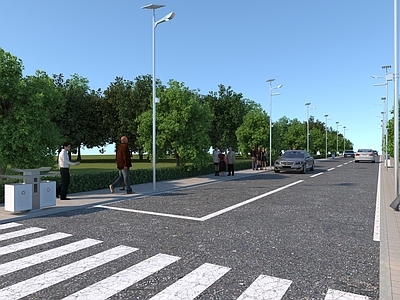 现代路灯 马路 马路设施 监控器 监控设施 行人 街道