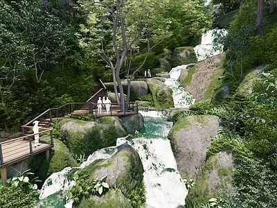 现代红色旅游 栈道 瀑布 自然景观 跌水