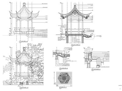 古色古香六角亭景观详图 施工图