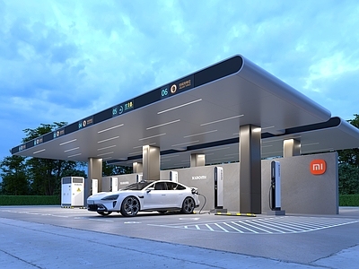 现代小米充电站 7充电桩 EV电动车 充电停车场 车棚