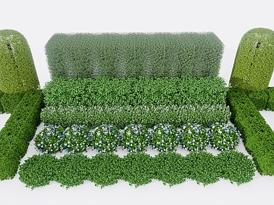 现代灌木球绿植组合 绿化带花坛草丛 绿篱笆组合 院墙组合