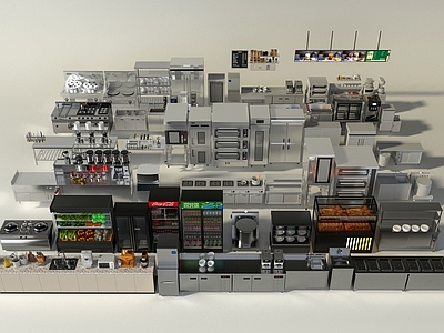 现代餐饮后厨设备 食堂后厨 厨房操作台 厨房用品组合 烤箱 醒风扇 热风炉