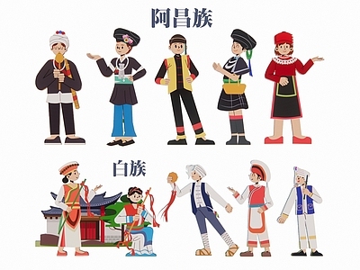2D五十六个民族 少数民族 剪影
