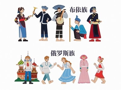 2D五十六个民族 少数民族人物 剪影