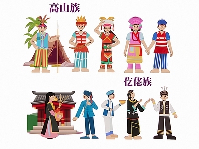 2D五十六个民族 少数民族人物 剪影