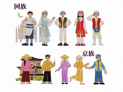 2D五十六个民族 少数民族人物 剪影