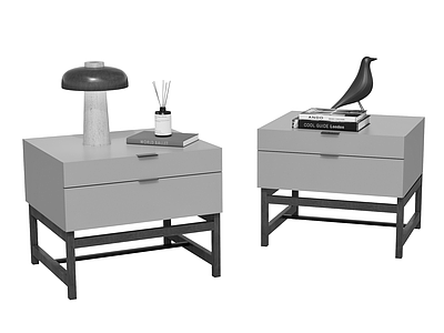 现代简约床头柜 台灯 书本香薰