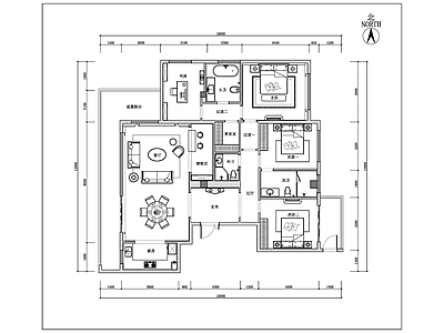 现代家居客厅餐厅卧室卫生间空间布局 施工图