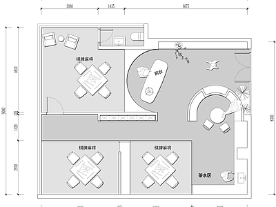 麻将棋牌俱乐部 施工图