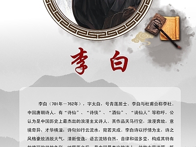 名人宣传栏 诗人简介 展板
