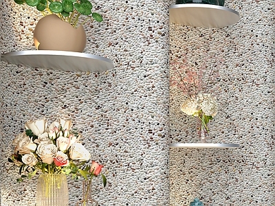 现代鹅卵石墙花店植物墙