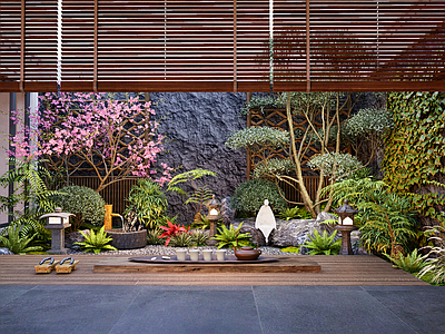 日式庭院花园 天井庭院 景观造景 植物景观