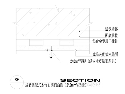 成品装配式木饰面横剖面图