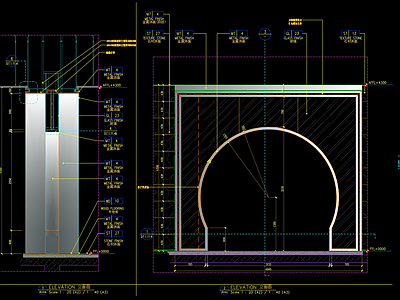 现代酒店发光玻璃背衬金属板拱门节点大样图 施工图