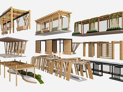 现代实木景观廊架 木廊架构筑物 廊架 实木廊架 建筑节点