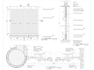 特色木屏风餐厅入口大门详图 施工图 折叠