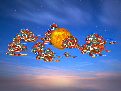 中式国潮太阳祥云景观装饰
