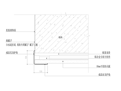 乳胶漆墙与防火板墙面转角处护角处理剖面图 施工图