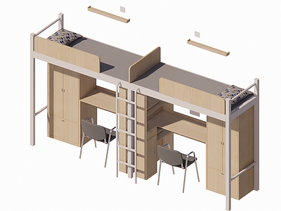 现代宿舍上铺下桌