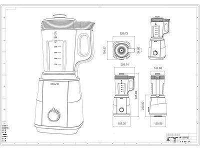 厨房电器果汁机线稿图设计 施工图
