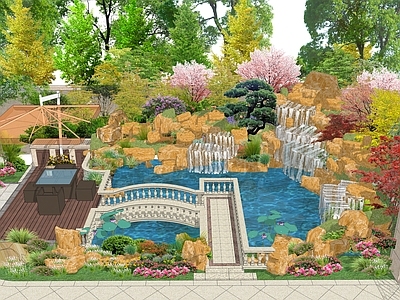欧式假山鱼池 水景 黄蜡石