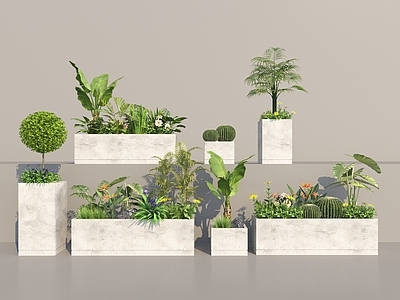 现代移动水泥花箱 植物堆 花草组合 外摆花箱 植物组合