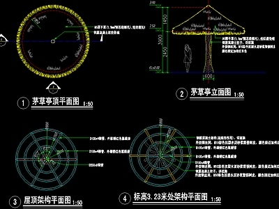 现代景观伞形茅草亭 施工图