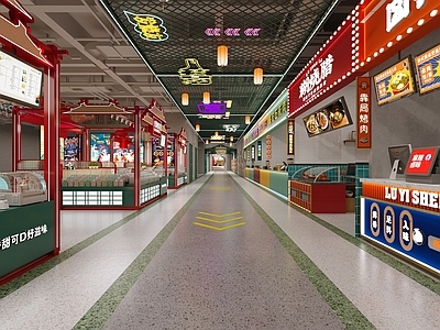 现代国潮风餐饮店 美食城 美食 国潮小吃街