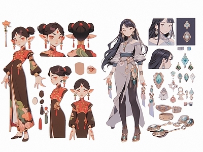 2D现代潮流少女人饰品剪影