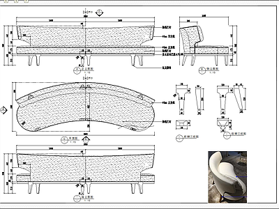 弧形沙发 施工图