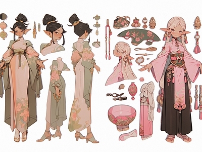 2D现代潮流少女人人物饰品剪影