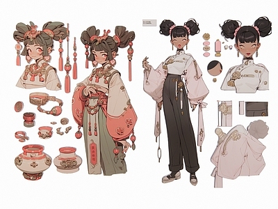 2D现代潮流少女人人物饰品剪影