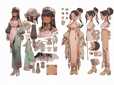 2D现代潮流少女人人物饰品剪影
