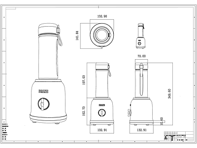 厨房电器果汁机线稿图设计 施工图