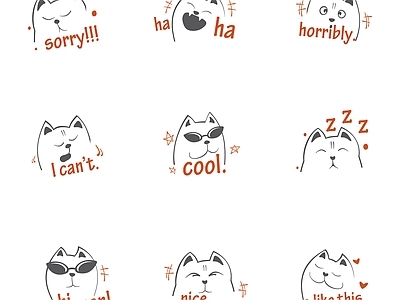 现代小猫表情图标卡通手绘
