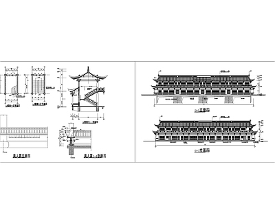 仿古廊桥建筑设计 施工图 古建